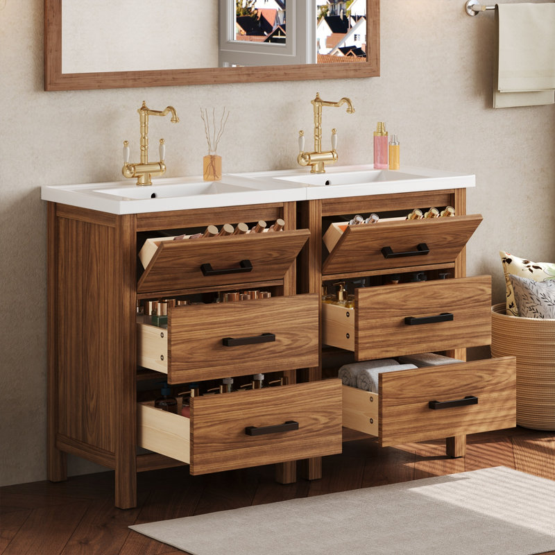 Ensemble de meuble-lavabo double autoportant 48 po avec lavabo en céramique 48 po
