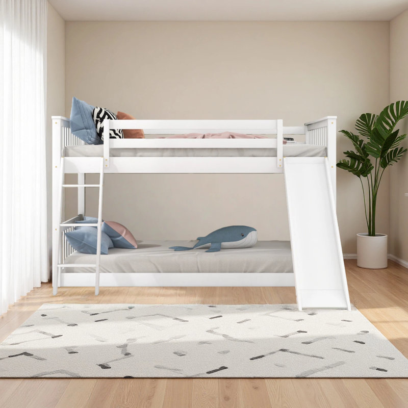 Lit avec glissière convertible et échelle, Blanc