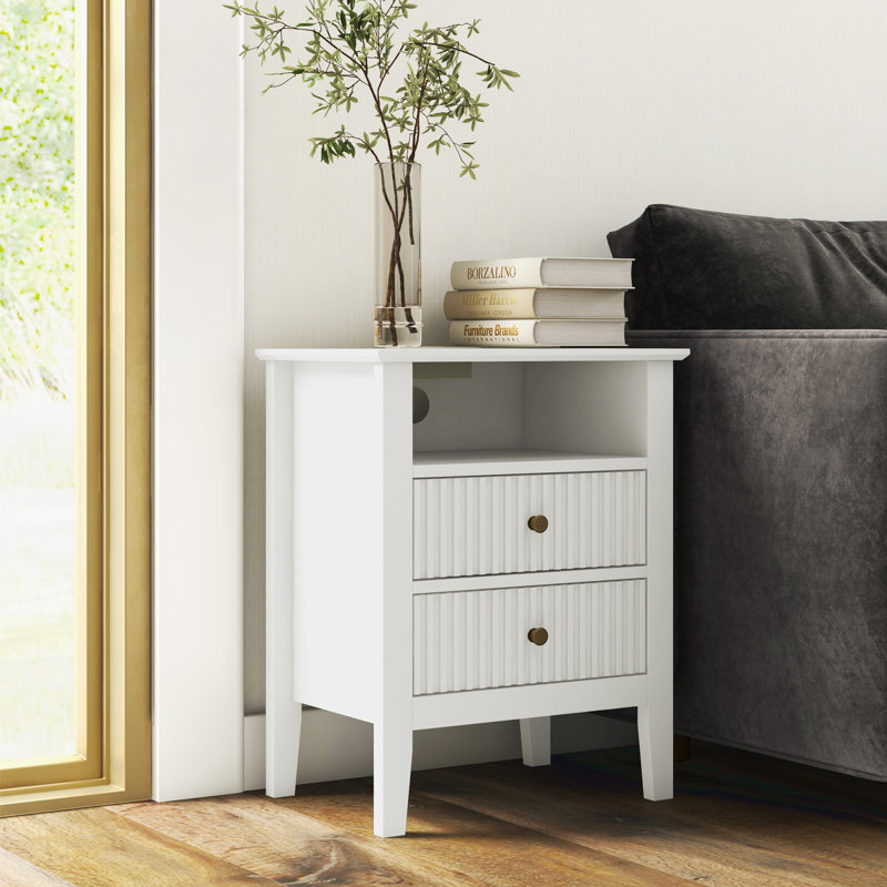Amberrae 2 Drawer Bedside Table, White 