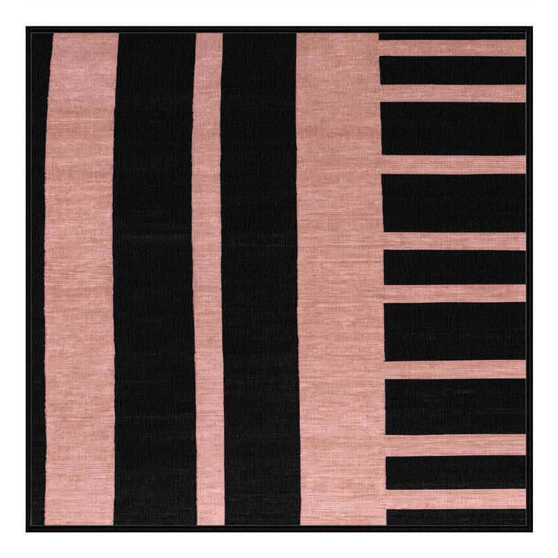 Machine Washable Horizontal Stripes Black Area Rug, Square 8'