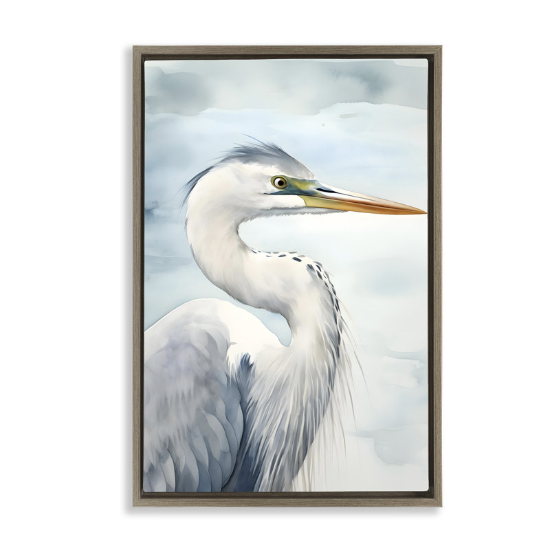 Toile flottante encadrée Serene Beach Bird par Petal Prints Design, Cadre flottant orme Montalcino, H 31 po x l 21 po