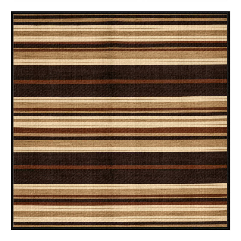 Washable Sand Dark Brown Striped Area Rug, Square 5'
