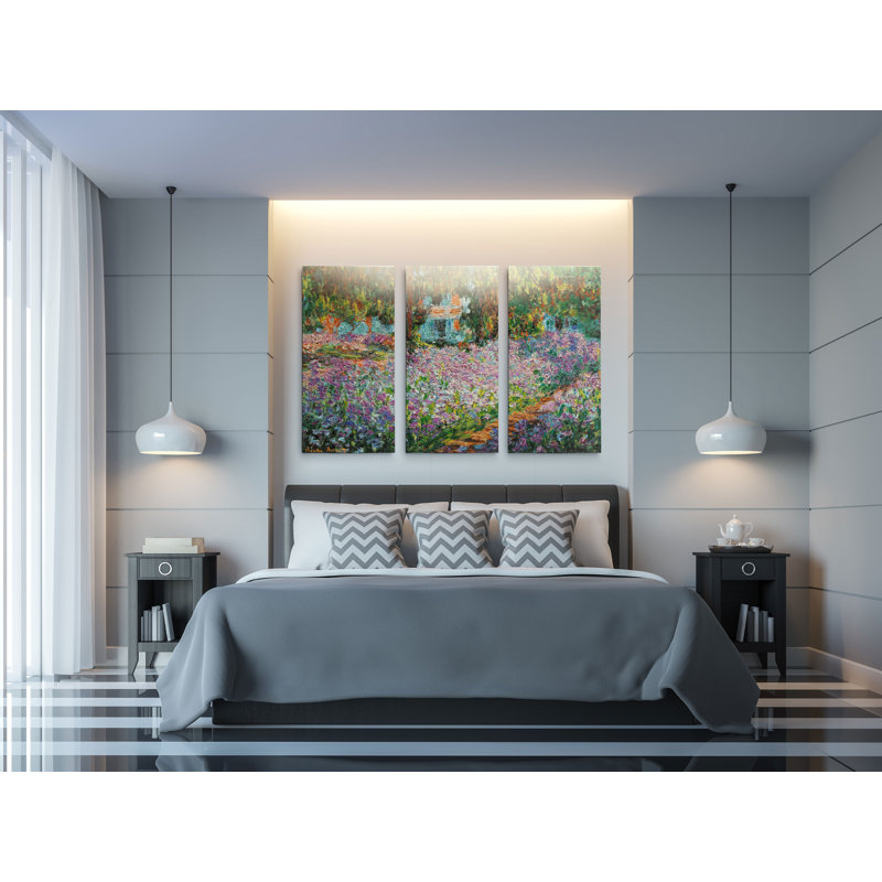"Irises in Garden" Multi-Piece Painting Print by Claude Monet, 32" H x 48" W x 1.5" D