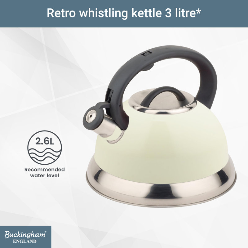 Buckingham Stainless Steel Stovetop Whistling Cream Kettle Induction Compatible 3 Litres