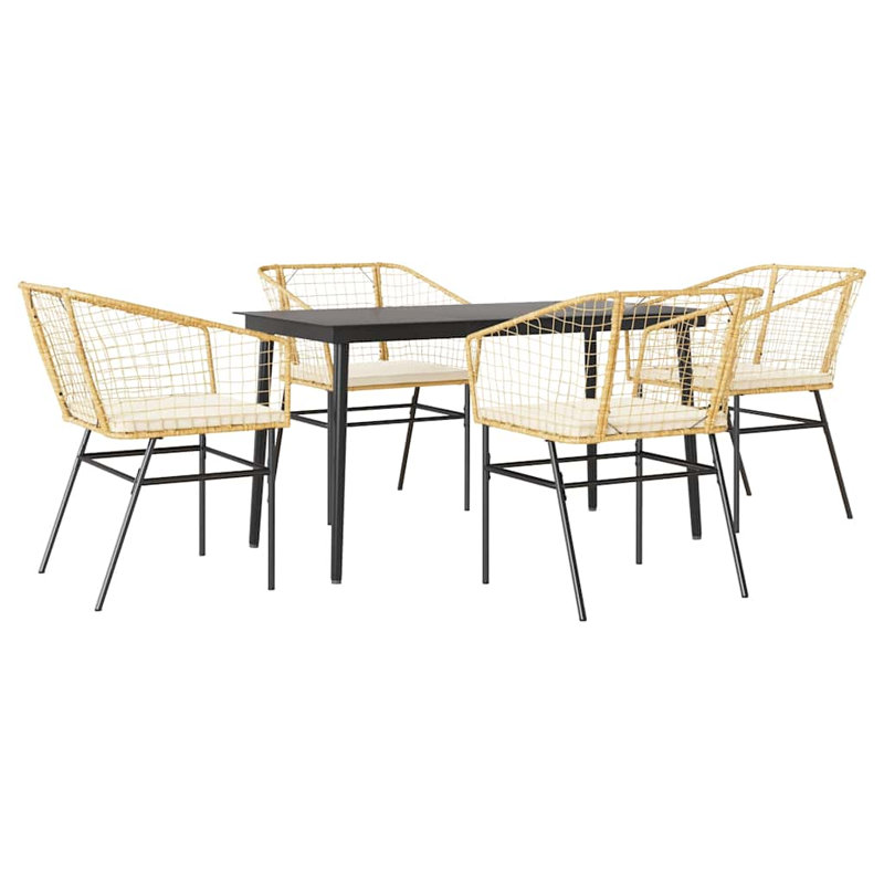 Patio Dining Set With Cushions Poly Rattan Glass, 29.1" H x 27.6" W x 55.1" L, 4, White/Brown