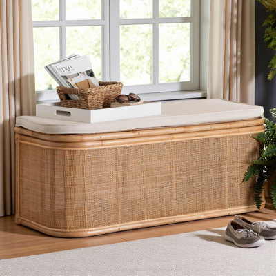 Banc de rangement avec plateau relevable en rotin naturel Brienda, H 17,55 po x l 47,07 po x P 16,35 po