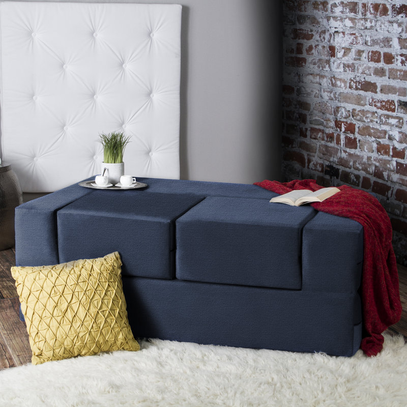 Shontae Zipline Boneless Convertible Compression Sleeper Loveseat, Ottomans & Pillows, Textured Microvelvet, Blue
