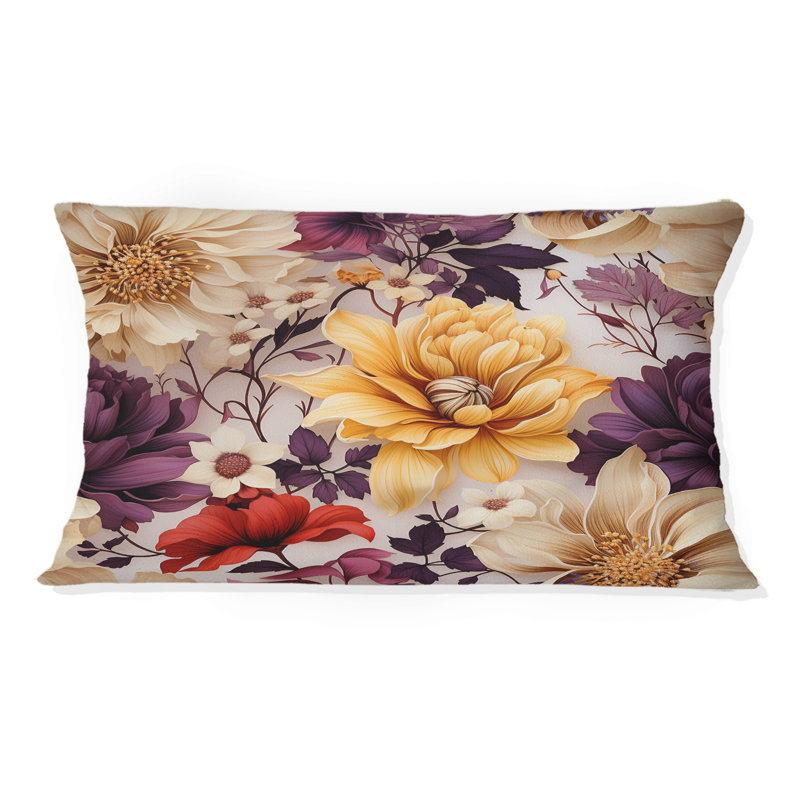 Oreiller floral en polyester mauve et jaune
