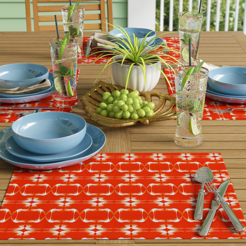 Synthia Polyester Geometric Rectangle Placemat, Orange