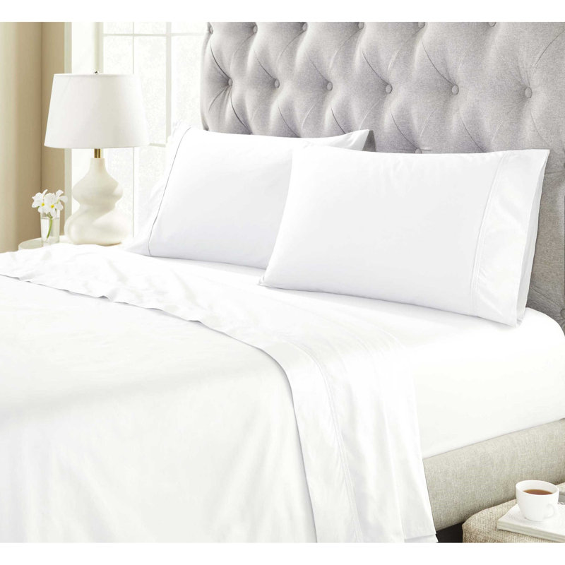 Organic Cotton 300 Thread Count Percale Deep Pocket Bed Sheet Set, White, Queen