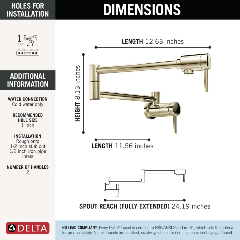 Wall Mount Pot Filler Faucet, Polished Nickel