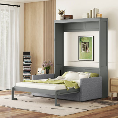 Grand lit escamotable mural avec coussin, canapé-lit multifonctionnel, lit escamotable peu encombrant pour petits espaces