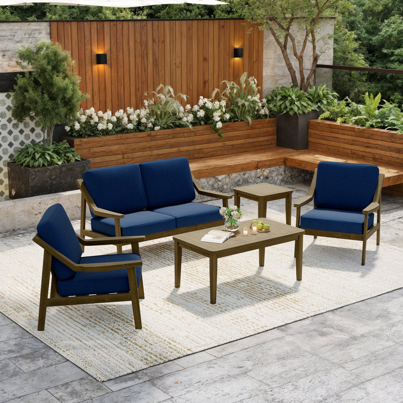 Marlo 5-Piece Outdoor Conversation Set, Perfect for Entertaining with Included Tables, Brown, Navy