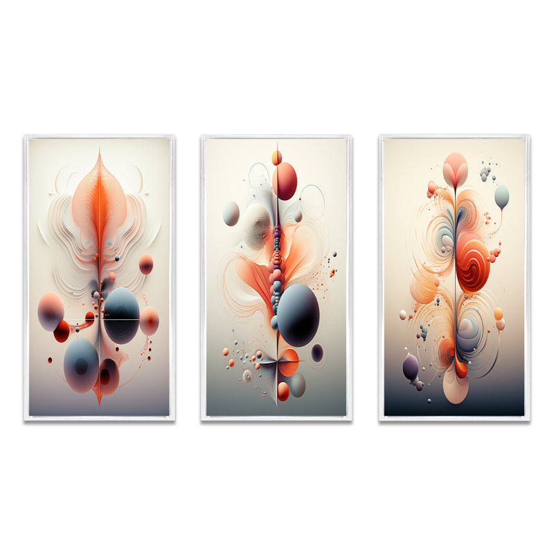 Metamorphosis Interior Design Retrofuturistic - Abstract Shapes Art Set Of 3 Pieces, Cadre blanc, H 20 po x l 36 po
