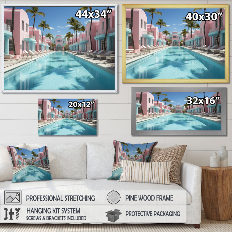 «USA Miami Vibes - USA», reproduction sur toile, Toile tendue, H 34 po x l 44 po x P 1,5 po
