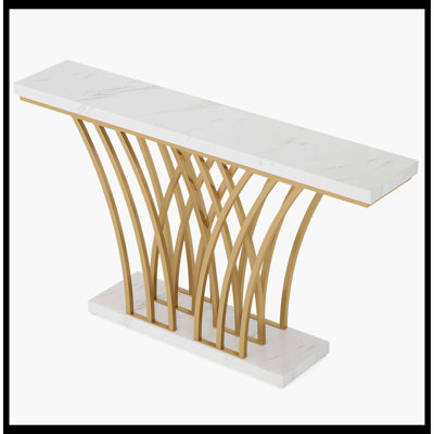 59 " Faux Marble Console Table With Geometric Metal Base