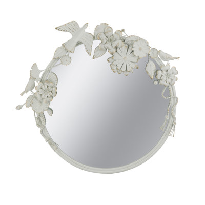 27.5X2.5X26" Wall Mirror With Ornate Floral And Bird Accents