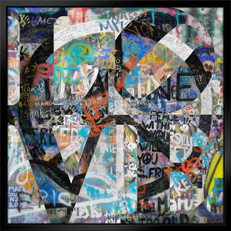 «Peace Love Pop Art», estampe numérique sur toile avec cadre flottant vertical, H 18 po x l 18 po