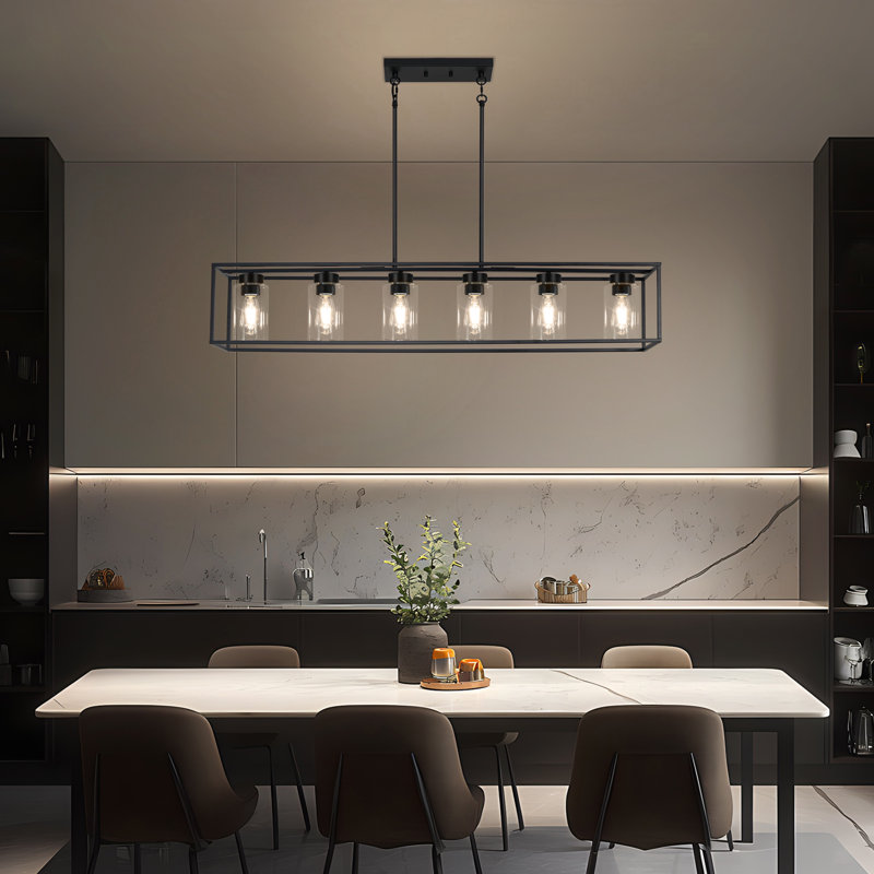 6-Light Rectangular Chandelier Black Chandelier Living Room Chandelier Dining Room Light Fixtures