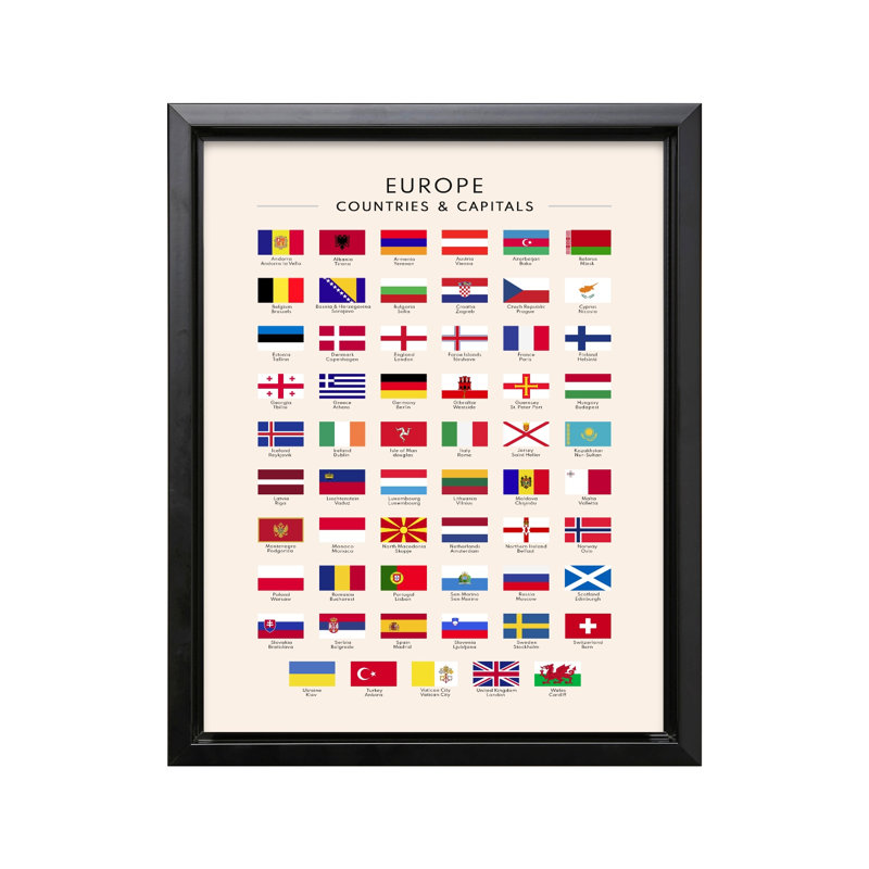 Drapeaux de l'Europe, Black Framed, Canvas, 11"H x 14"W