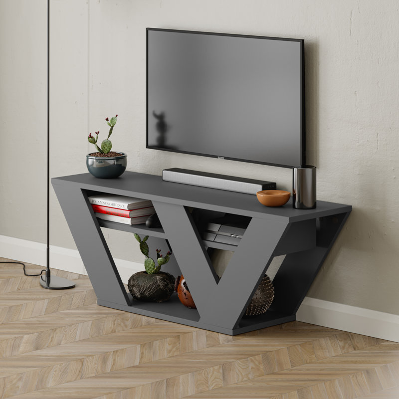 Kirstin TV Stand for TVs up to 48" | Modern Entertainment Unit with V-Shaped Legs, 40cm H x 110cm W x 30cm D, Anthracite