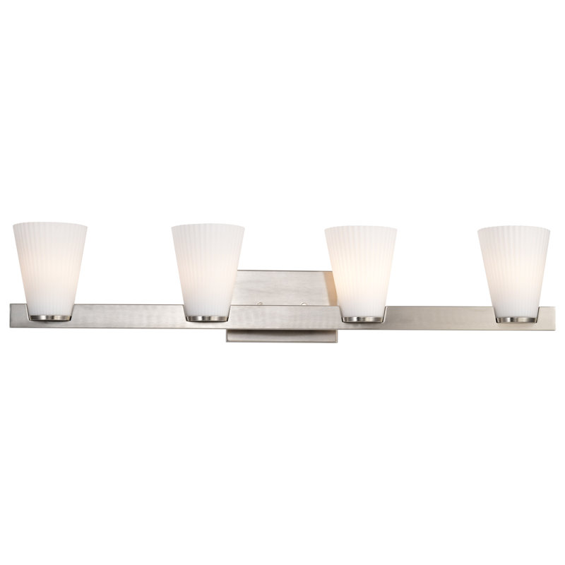 Keindl - Vanity - Ribbed White Glass, Brushed Nickel, 33.5" Width, 4 Lights