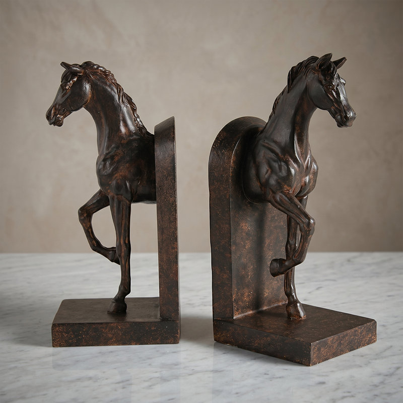 Serre-livres à cheval antique, serre-livres à tête de cheval en résine avec finition bronze antique pour bibliothèque et bureau personnel