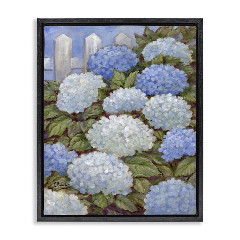  «Blue Hydrangea Floater», art mural sur toile par Paul Brent, Cadre flottant noir de jais, H 21 po x l 17 po