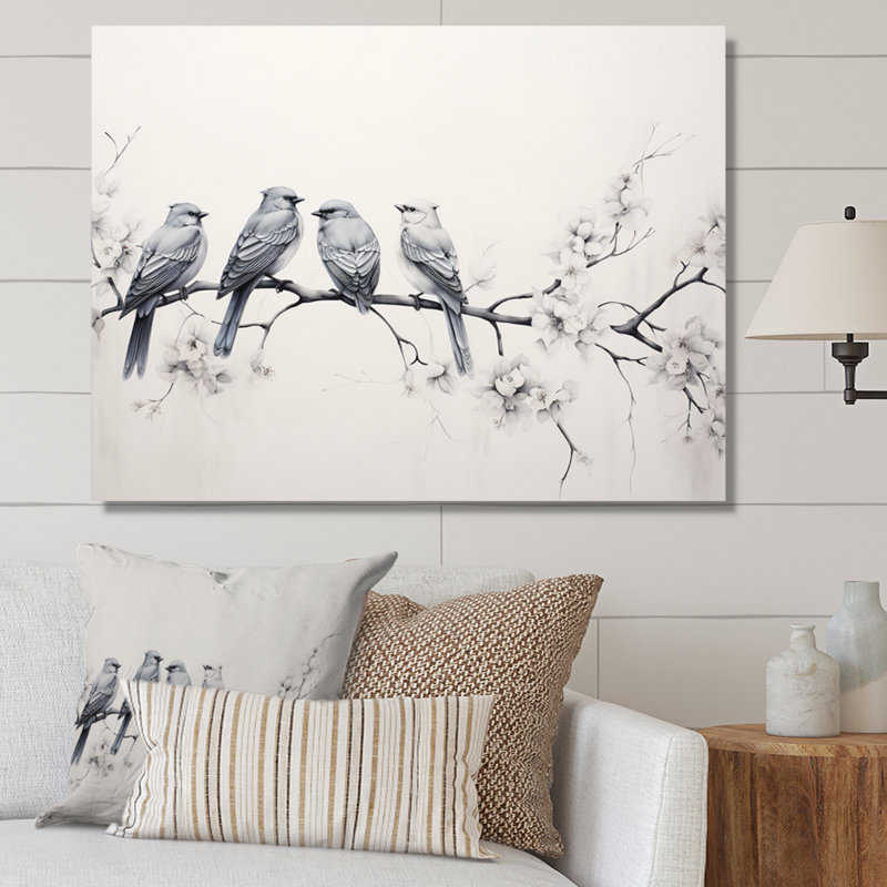 Birds On The Brink I - Art mural d'oiseaux pour le salon, H 12 po x l 20 po x P 1 po, Toile tendue