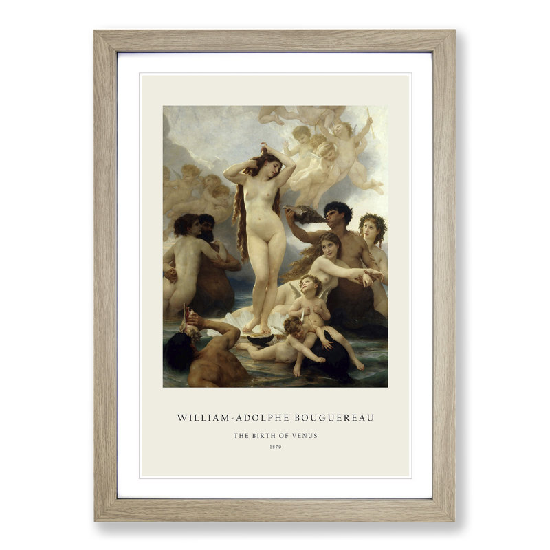 The Birth of Venus by William-Adolphe Bouguereau - Picture Frame Painting, 65cm H x 48cm W x 2cm D, Oak Framed