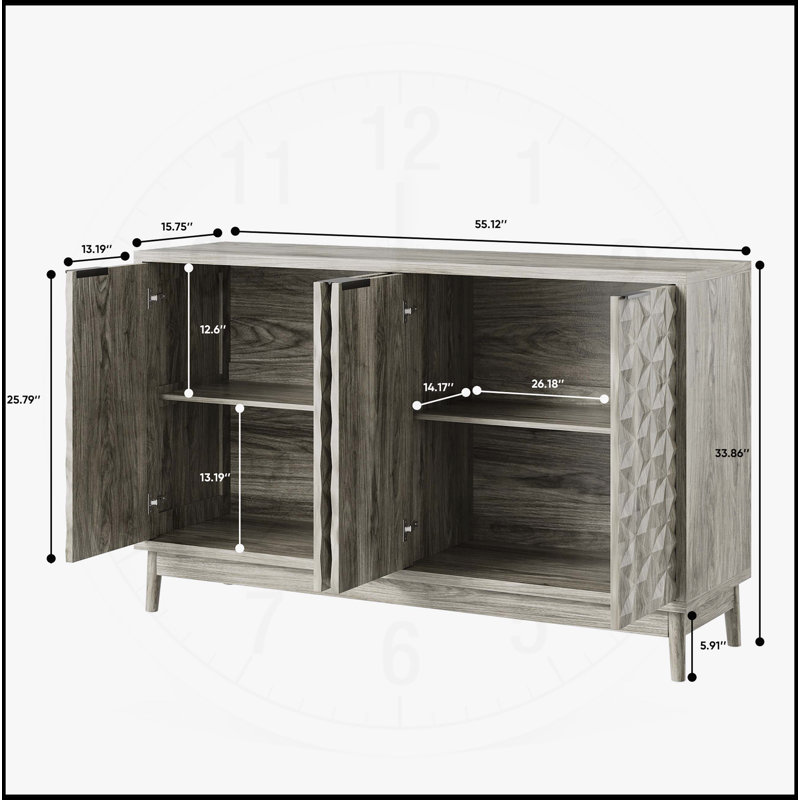 Buffet de style moderne avec rangement et portes en relief en forme de losange