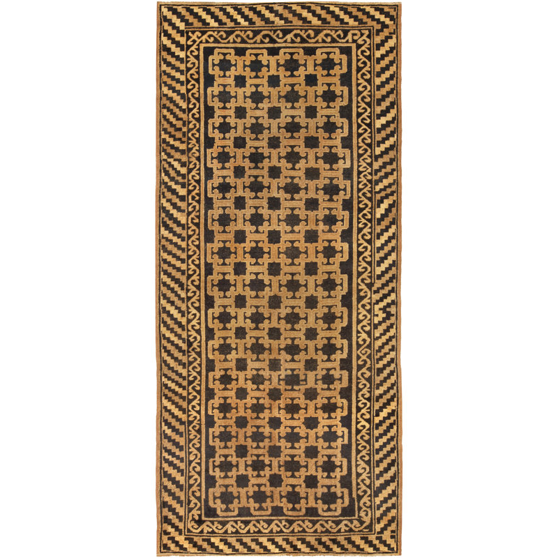Tapis vintage en laine tissée à la main «Khotan» Samarkand Vintage 4 pi 8 po x 10 pi 8 po
