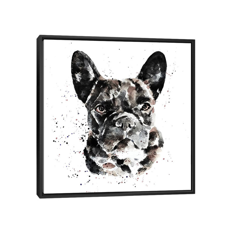 « Black Frenchie » par Edwatercolours-impression, Pas de tapis, H 26 po x l 26 po x P 1,5 po, Toile avec cadre noir