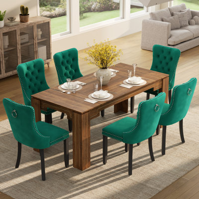 Ensemble de table de salle à manger rectangulaire en bois pour 4-6, table de ferme style Mid-Century et chaises avec fauteuil capitonné en velours pour la salle à manger, appartement