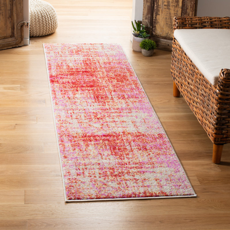 Riebe Abstract Red Area Rug, Runner 2'1" x 8'
