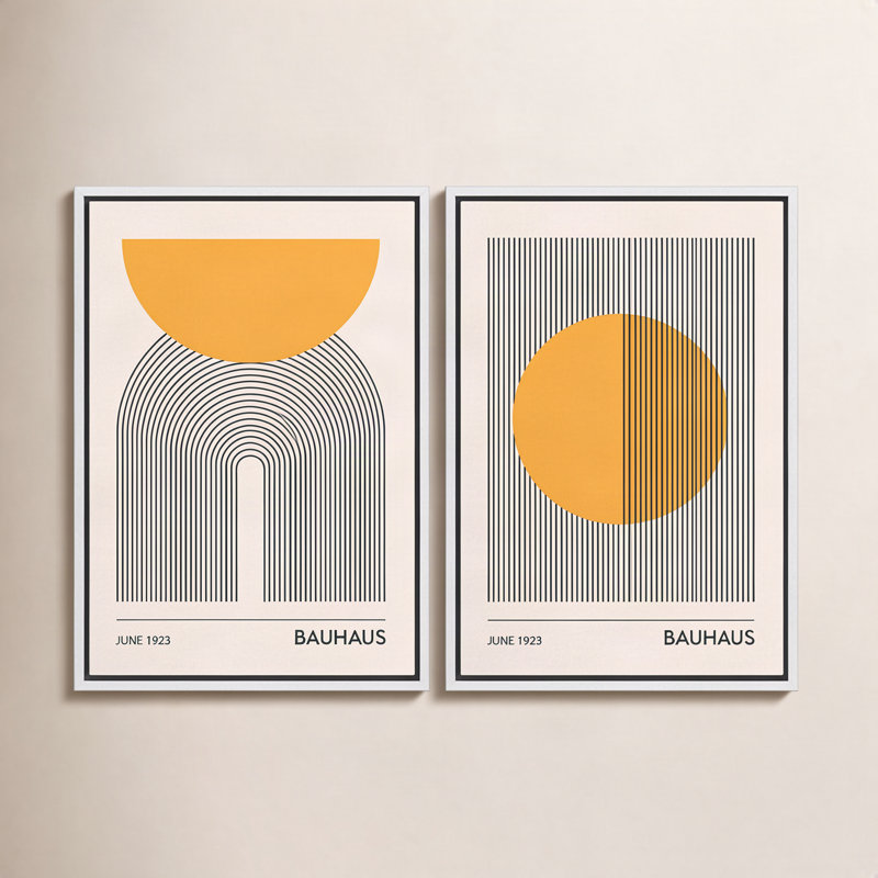 «Mid Century Modern Boho Bauhaus Solar Sun», reproduction d'art encadrée sur toile, 2 pièces, H 36 po x l 48 po