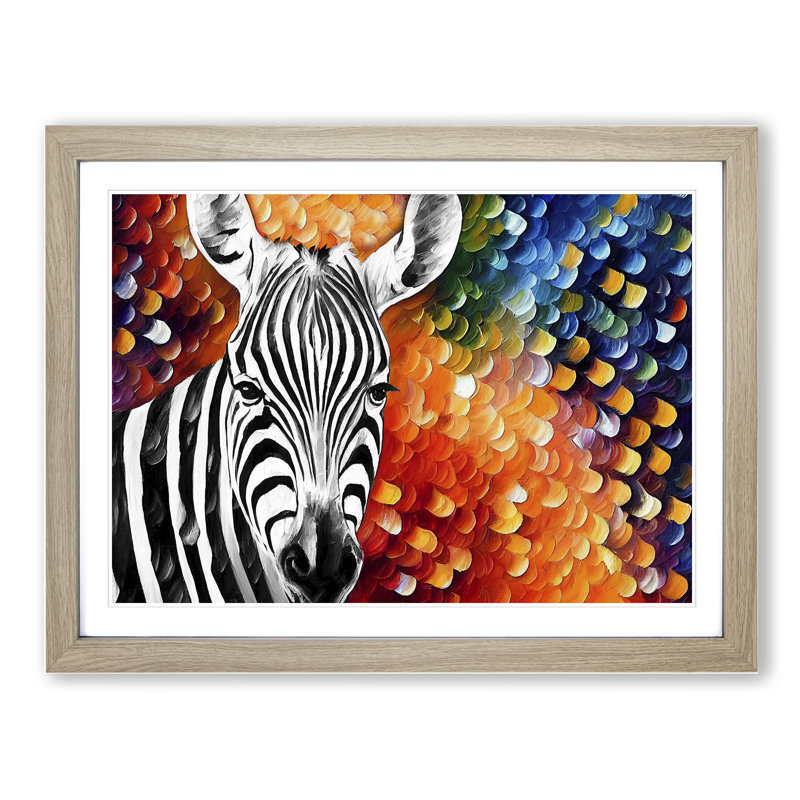 Zebra Abstract - Single Picture Frame Painting, 34cm H x 46cm W x 2cm D, Oak