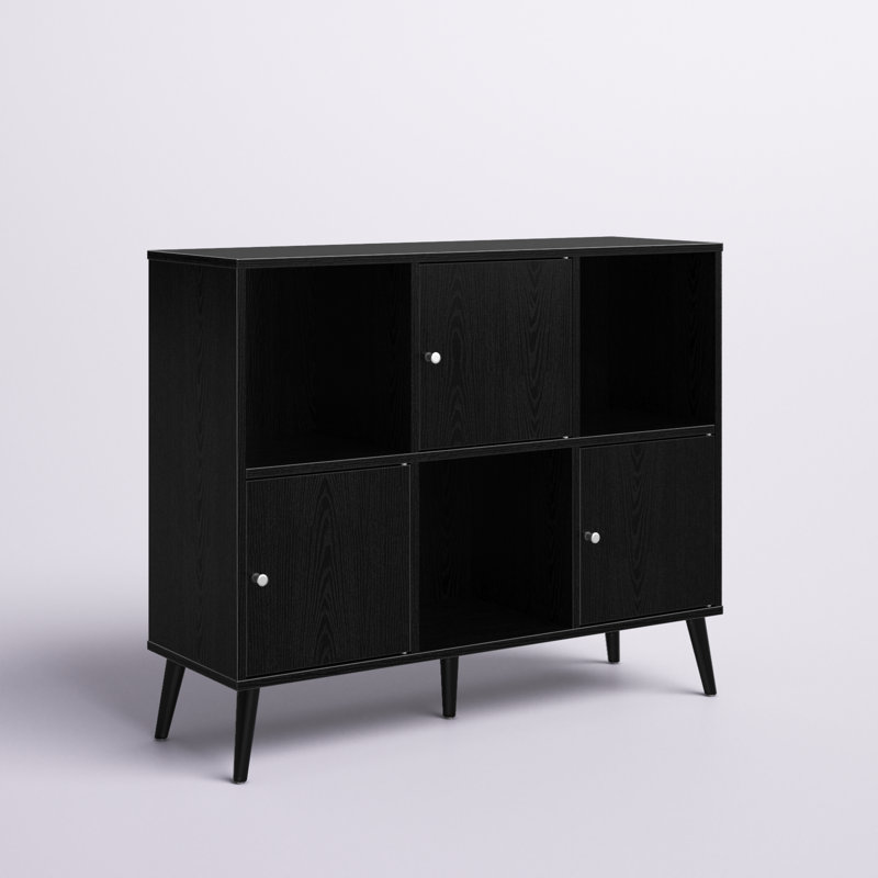 Storage Cube Organizer Sideboard Console Table with 3 Cubbies and 3 Cabinets, Black