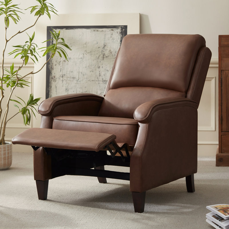 Push-Back Manual Recliner, Red Brown Faux Leather