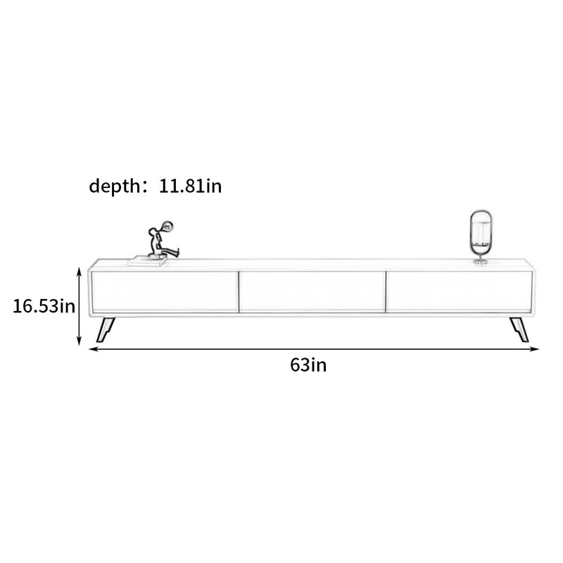 Meuble télé simple et moderne, H 16,53 po x L 63 po x l 11,81 po
