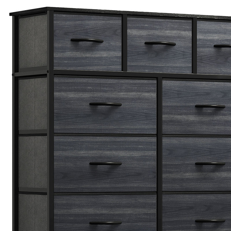 Black 9-Drawer Fabric Dresser with Iron Frame and Wood Grain Surface
