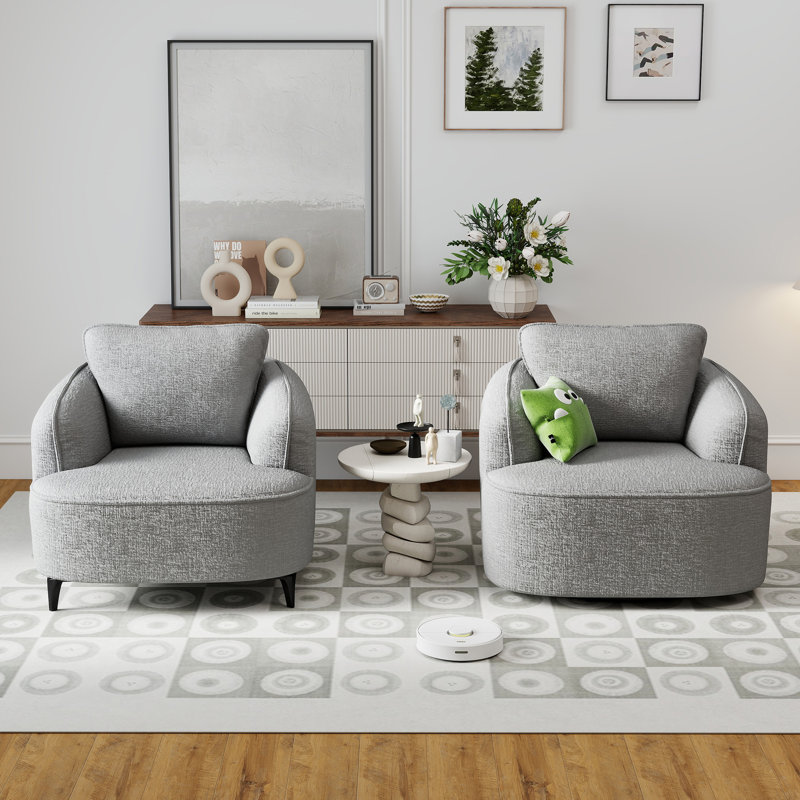 35" Swivel & Stationary Accent Chair Set – 2-Piece Compressed Memory Foam Lounge Chairs For Living Room & Bedroom