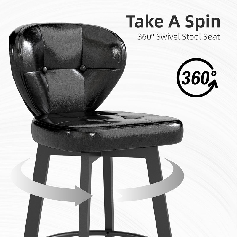 Black Swivel Bar Stool with Backrest and Footrest