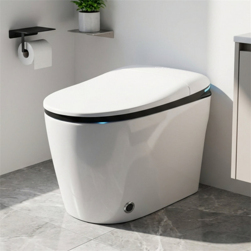 Smart Toilet with Built-In Bidet Seat, Auto Open/Close, Heated Seat, Warm Air Dryer & Foot Sensor