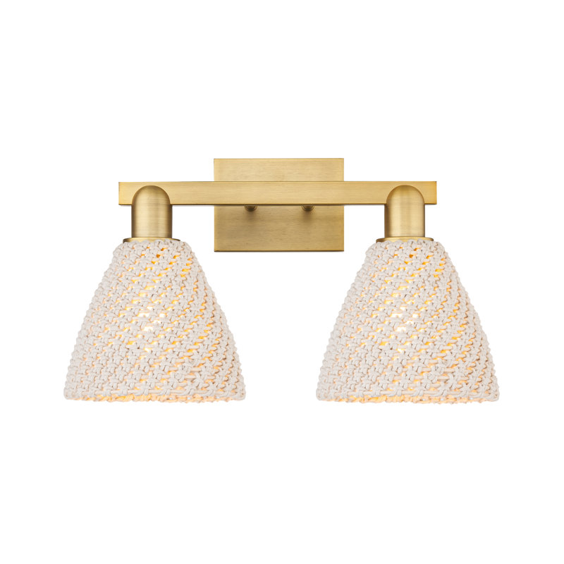 Éclairage pour meuble-lavabo avec abat-jour en fibres naturelles Ciesla, Laiton brossé, H 11,25 po x l 16 po x P 8 po
