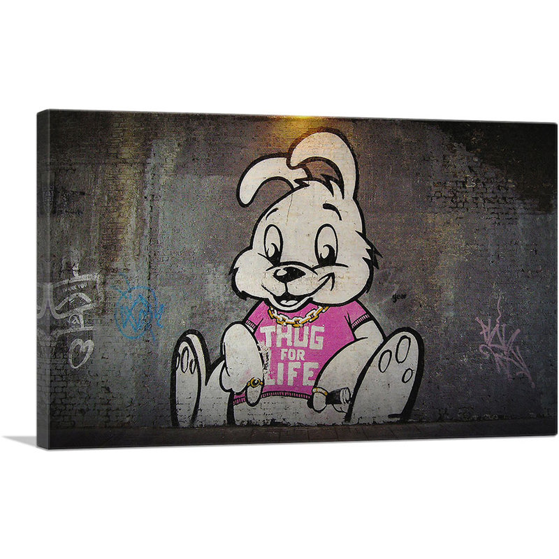 «Thug for Life Bunny» par Banksy, reproduction d'art sur toile tendue, H 12 po x l 18 po x 1,5 po