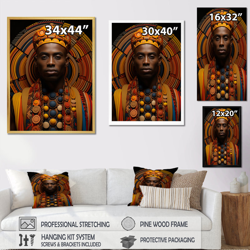 Jeimis tribal africain à motifs III, Cadre photo noir, H 32 po x l 24 po x P 1 po