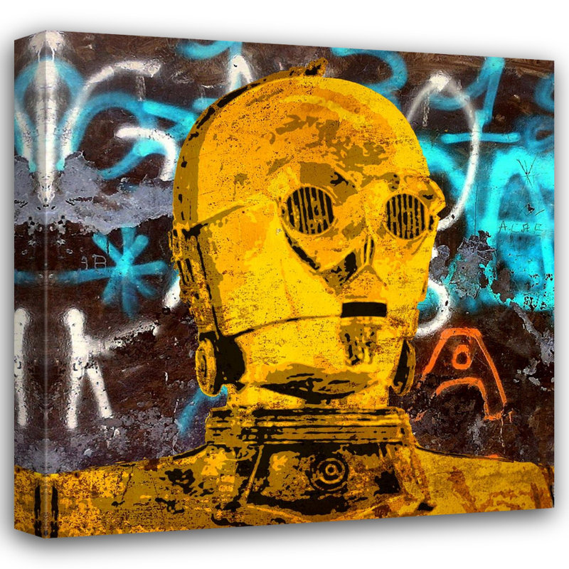 C 3PO par Stephen Chambers - peinture sur toile tendue, H 26 po x l 26 po x P 1,5 po