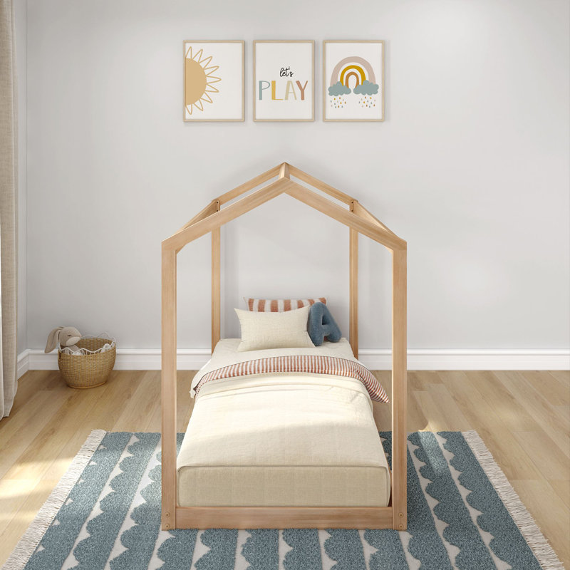Annja Twin Solid Wood Four Poster Bed, Blonde