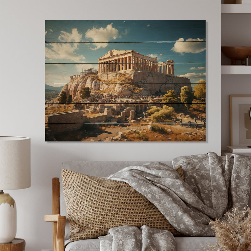 Grèce Acropole majestueuse sur bois, H 10 po x l 20 po x P 0,78 po